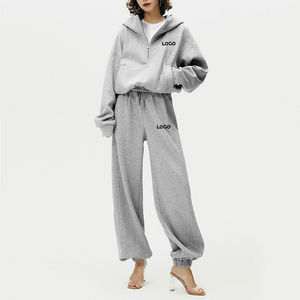 ชุดเสื้อผ้าสำหรับผู้หญิงเซตเสื้อผ้าสองชิ้นโอเวอร์ไซส์ทรงหลวม1/4มีฮู้ดแบบรูดซิปกางเกงชุดวอร์มใส่วิ่งชุดวอร์ม - Product Image 1