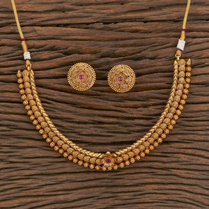 Matte Gold Plated Classic Antique <b>Necklace</b> Set 217391 With Color Stone Wholesalers in India - Product Image 3