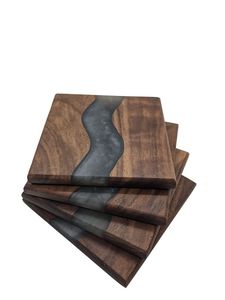 Sous-verre carré en bois avec résine époxy noire, résistant à la chaleur, fait à la main, vaisselle de cuisine, décoration de bar à domicile, cadeau de luxe pour le bureau - Product Image 4