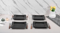 Ensemble d'assiettes carrées en mélamine noires, incassables, légères, de qualité alimentaire, compatibles lave-vaisselle, vaisselle 4 pièces pour restaurant, hôtel, maison