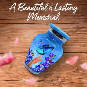 Urna pequeña de mariposa azul-para cenizas con caja y bolsa-Urnas azules para hombres y mujeres-Honra a su ser querido con Mini - Product Image 4