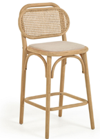 Tabouret de bar extérieur de jardin à dos rond en rotin artisanal vintage en vrac avec chaise haute en osier à longues pattes en bois