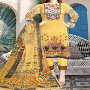 Shalwar Kameez pakistanais prêt-à-porter de haute qualité, en gros, en coton et soie, 3 pièces, robe pour femmes, toutes saisons, lavable - Product Image 2