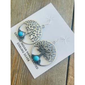 Pendientes Colgantes de Plata de Ley y Turquesa Tony Yazzie Kingman con Perlas y Diamantes, Estilo Religioso para Bodas y Fiestas - Product Image 3