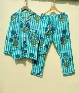 ชุดนอนผ้าฝ้ายพิมพ์ลายบล็อกกลางคืนแบบลำลองสำหรับผู้หญิงชุดเพื่อนเจ้าสาวแบบครอสโอเวอร์ทำมือพร้อมคุณสมบัติปิดตอนกลางคืน - Product Image 5