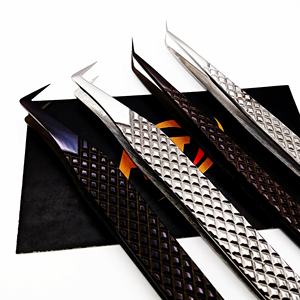 Pince à épiler en acier inoxydable avec poignée en diamant durable, écologique, finition noire plasma argentée, pointe en fibre pour extensions de cils - Product Image 3