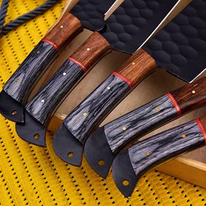 Cuchillo de Chef de acero al carbono forjado a mano personalizado, cuchillos de cocina recubiertos de polvo, juego de Chef viene con Funda de cuero genuino. - Product Image 4