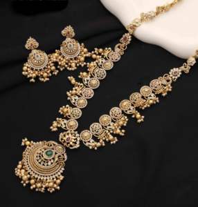 Elegantes collares largos de piedra CZ, joyería de Festival plateada mate, exportador de joyería de moda nupcial exportación de joyería de imitación antigua - Product Image 1