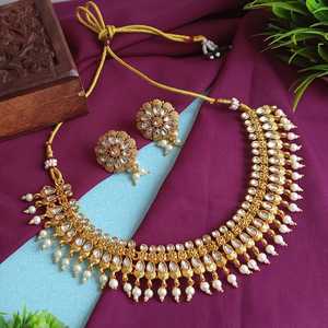 Indien ton or cristal Kundan fausse perle collier boucles d'oreilles indien grossiste fabricant bijoux pour femmes - Product Image 2