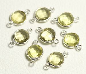 925 Sterling Silver 8mm Natural Lemon Quartz Checker Cut Round bezel Setting Link <b>Charm</b> Connectors Making Necklace <b>Bracelets</b> - Product Image 3