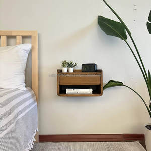 Table de chevet murale flottante multi-tiroirs écologique avec rangement mobilier de chambre à coucher moderne en bois fait à la main - Product Image 1