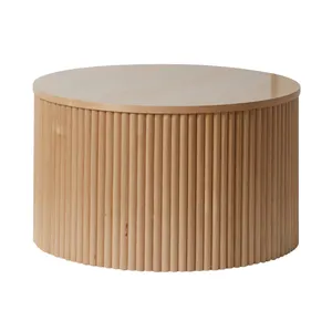 NEW Design Round Floor Fir Wood Veneer Ridge Coffee Table