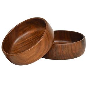 Cuenco de madera de acacia para servir, cuenco de sopa y ensalada de forma redonda con acabado marrón, vajilla de mesa, cuencos para servir alimentos - Product Image 5