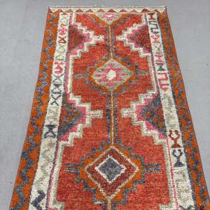 Turkish <b>Runner</b> Rug 3.2x12.2 ft (99x371 cm), Herki <b>Red</b> Plants & trees Vintage Rug - Product Image 5