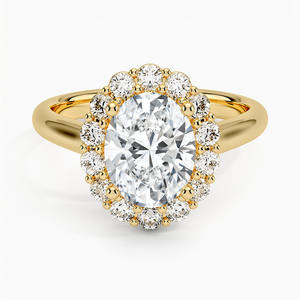 Vente chaude ovale coupe VVS laboratoire diamant cultivé 14K or jaune fleur bague de fiançailles haut de gamme bijoux de qualité supérieure de l'inde - Product Image 1