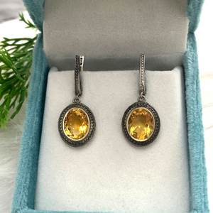 Boucles d'oreilles clous en citrine victorienne, argent sterling 925 plaqué or, bijoux faits à la main, pierre de naissance de novembre, cadeau de fête, vente en gros - Product Image 1
