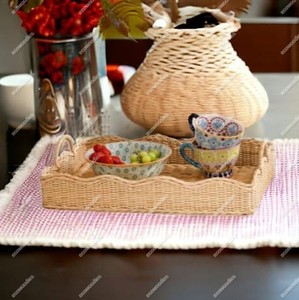 Paniers de rangement rectangulaires en rotin multifonctionnels faits à la main avec couvercle Plateau de panier à vin en osier pour accessoires de bar - Product Image 4