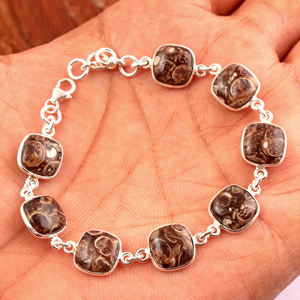 925 Sterling Silver Chain Bracelet Turquoise Jasper Gemstone Bezel Setting bracelet fait à la main en gros bijoux - Product Image 4