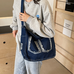Của phụ nữ giản dị Retro jeans Crossbody Vai Túi công suất lớn denim <span class=keywords><strong>Tote</strong></span> với vải mềm mô hình thư Denim vai Túi - Product Image 5