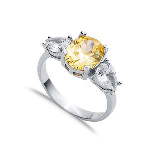 Oval Citrine Pear CZ Stone Wholesale Turkish Handmade 925 Sterling Silver Cluster <b>Rings</b> for Women - Product Image 1