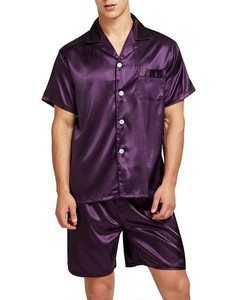 Conjunto de pijama de seda satinada con logotipo personalizado OEM para hombre, ropa de dormir de seda de rayón, conjunto de pijama masculino de verano, camisón suave personalizado para hombre - Product Image 2