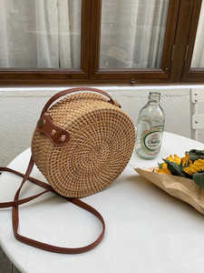 Handwoven Sling <b>Rattan</b> Round <b>Bag</b> <b>Rattan</b> Woven Purse Bali Style <b>Crossbody</b> <b>Bag</b>| Summer Purse Handmade From Vietnam - Product Image 6