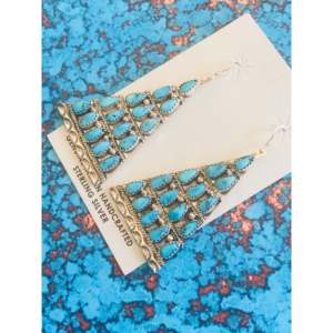 Pendientes Colgantes Zuni Vintage de Turquesa Blue Ridge y Plata de Ley con Baño de Oro, Joyería de Piedras Preciosas para Bodas y Eventos - Product Image 3
