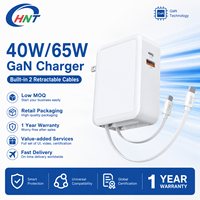 Vente d'usine - Chargeur rapide GaN PD 65W 4-en-1 avec câble USB-C rétractable ignifuge, chargeur mural pour téléphone portable et ordinateur portable ODM/OEM