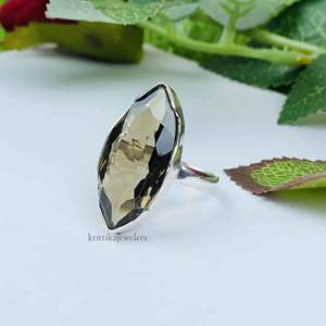 Bague fine en argent sterling 925 avec sertissage de pierres précieuses en quartz fumé pour mariages et fiançailles fabriquées pour les filles - Product Image 3