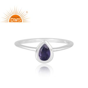 แหวนพลอยอิโอไลต์ธรรมชาติทำจากเงินสเตอลิง925ออกแบบได้ตามที่ต้องการเหมาะสำหรับเป็นของขวัญสำหรับผู้หญิง - Product Image 3