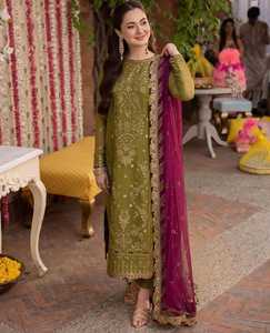 ชุดเดรสปาร์ตี้สไตล์ปากีสถานสำหรับผู้หญิงที่มีงานปักด้วยมือสวยงามมาใหม่ล่าสุดแคนาดา - Product Image 1