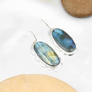Elegant Labradorite Gemstone Gold Plated Drop <b>Earrings</b> Handmade in 925 <b>Sterling</b> <b>Silver</b> <b>Christmas</b> Gift for Her Wedding Occasion - Product Image 1