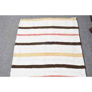 Alfombra Turca Vintage, Alfombra de Pasillo de 2x9.6 pies, Alfombra de Lana a Rayas Blancas y Marrones - Product Image 3