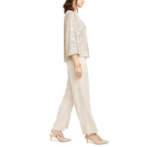 Pantaloni Alfani da Donna Beige con Stampa Serpente, Gamba Larga, Vita Alta, Gamba Dritta, Plissettati, Traspiranti, Taglie 3XL e 6 Petite - Product Image 3