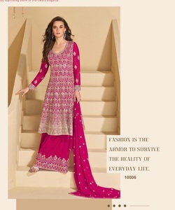 À la mode beau vrai Georgette Anarkali costume avec travail brodé partout parfait pour les vêtements de saison de mariage - Product Image 2