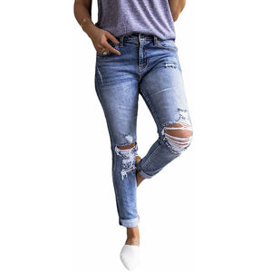 Ropa de calle personalizada para hombre, pantalones vaqueros desgastados, Pantalones vaqueros de Color sólido para hombre, precio al por mayor, pantalones vaqueros lavados y personalización - Product Image 1