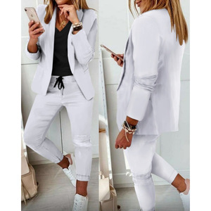 Trendy tweedelige broekpak damespakken met lange mouwen blazer dames kantoor casual pakken set voor dames - Product Image 2