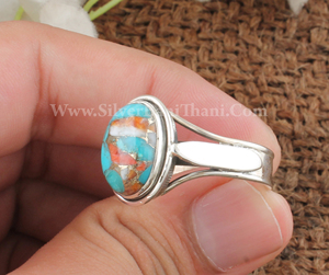 Bague en argent sterling de créateur, huître épineuse, cuivre, turquoise, bijoux en pierres précieuses pour femmes. - Product Image 5