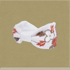 White Embroidered Beaded Floral Luxury Women's <b>Padded</b> Fabric <b>Headband</b> Boutique Designer Accessory Export Quality <b>Headbands</b> - Product Image 4