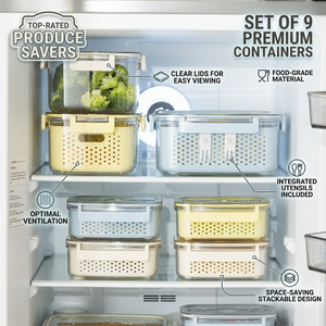 ANYA Contenitore Moderno Ermetico in PET <span class=keywords><strong>per</strong></span> Frigorifero, <span class=keywords><strong>Organizer</strong></span> <span class=keywords><strong>per</strong></span> Frutta e Verdura Fresca con Cestello Scolapiatti, Contenitori da Cucina - Product Image 1