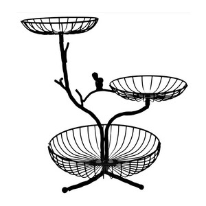 Prix de gros de haute qualité organisateur de cuisine 3 niveaux panier en fil de fer sur pied bol de stockage de fruits en métal noir pour Table à manger - Product Image 1