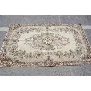 Tapis en Laine Vintage Beige Marron Fait Main Patchwork Design Rectangle Couloir pour Salon Taille 3.9X6.7 Latex Bambou Soie Polyester - Product Image 3