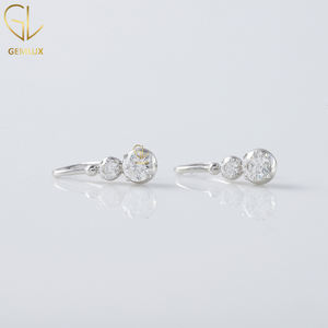 Calidad Premium 10K/14K/18K Oro dos piedras ajuste al ras corte redondo laboratorio cultivado diamante pendientes colgantes - Product Image 4