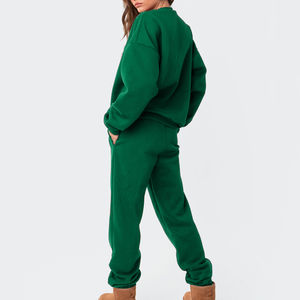 Jersey de algodón Sudadera con capucha de gran tamaño y pantalones de chándal Conjunto Crop Top Sudaderas con capucha Sudadera transpirable con cuello redondo para mujer - Product Image 4