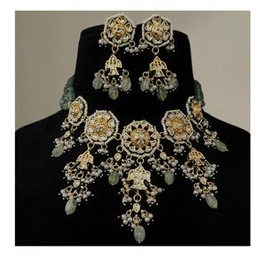 Attractive Premium Quality <b>Gold</b> Plated Kundan Stones Look <b>Choker</b> Set With Earrings for Wedding Wear Collection For Women Girls - Product Image 1