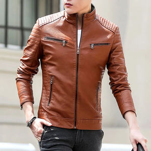 2026 Men's Casual Brown Canvas <b>Leather</b> <b>Jackets</b> New Fashionable Winter Stand Collar Zip-Up <b>Long</b> Sleeve Design <b>jacket</b> for men - Product Image 2