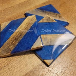 Best Quality Wood Resin <b>coaster</b> Handmade Best Resin <b>Blue</b> Color <b>coaster</b> for Kitchen Tabletop Decorate Acacia Wood Resin <b>coaster</b> - Product Image 3