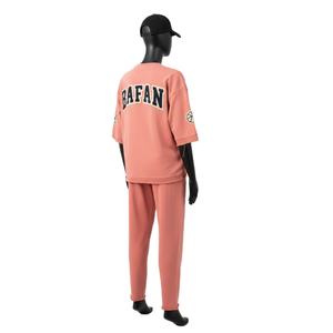 Conjunto de 2 piezas de camiseta de algodón para mujer, 240 gsm, felpa francesa, tacto suave, tono melocotón, logotipo impreso personalizado, conjuntos para mujer - Product Image 5