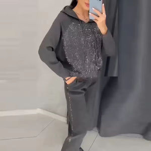 Qualité supérieure 100% coton Style couleur femmes survêtement uni surdimensionné deux pièces survêtement pour dames - Product Image 5