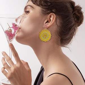 Nouveau coloré été bohême gland perlé boucles d'oreilles femmes cristaux verre balancent goutte déclaration paix fête - Product Image 1